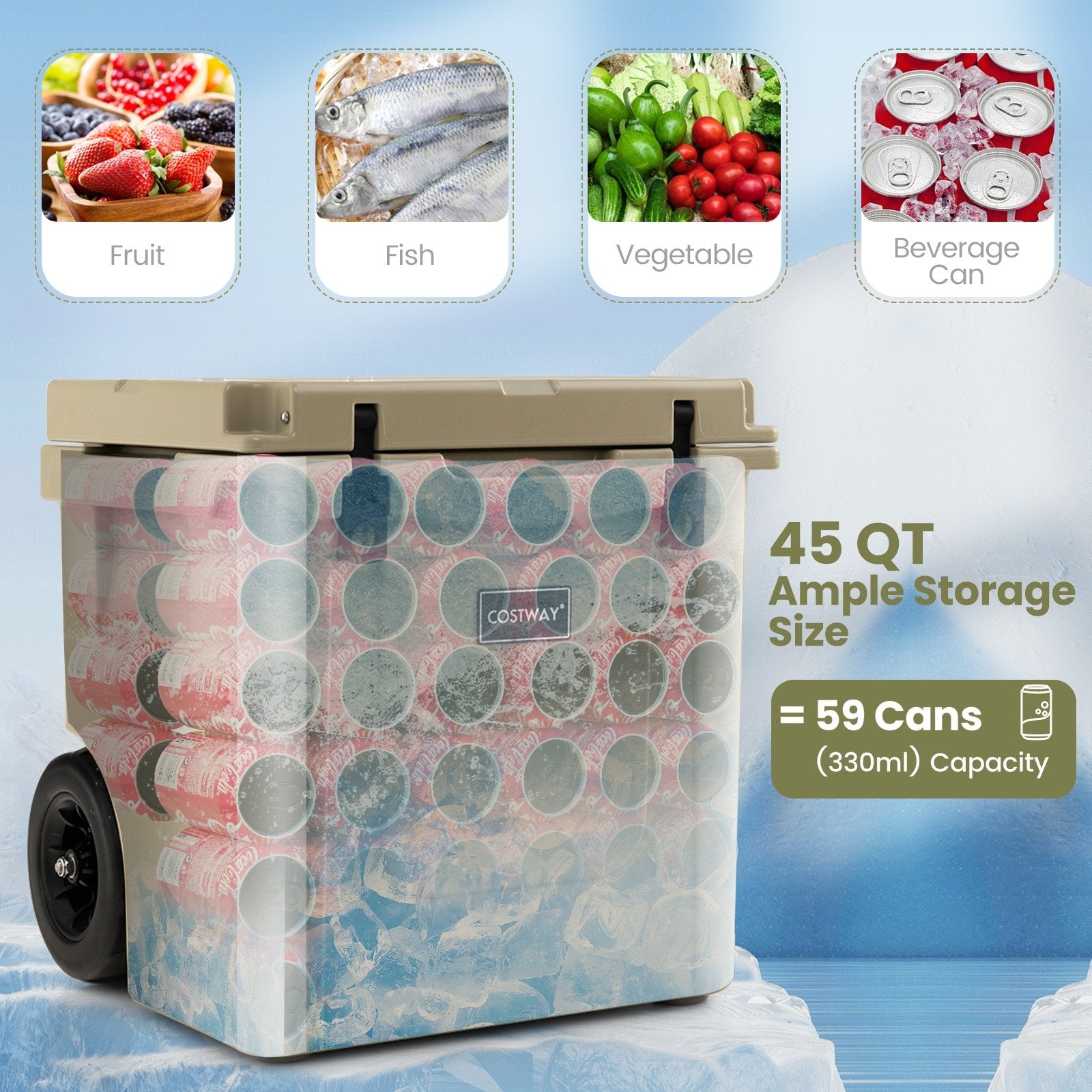 45 Quart Cooler Towable Ice Chest, Brown Freezers   at Gallery Canada