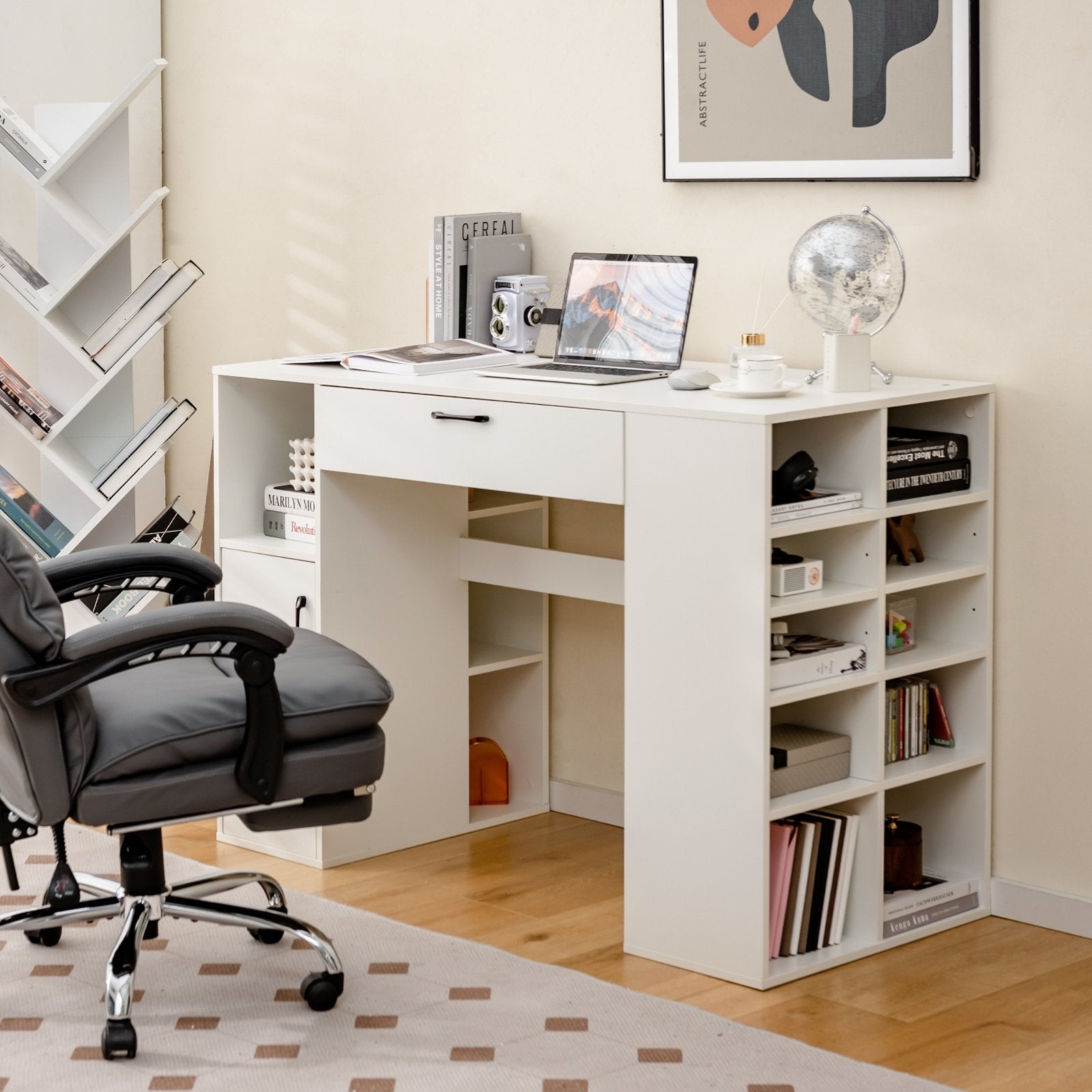 Counter Height Sewing Craft Table Computer Desk with Adjustable Shelves and Drawer, White Sewing Tables   at Gallery Canada