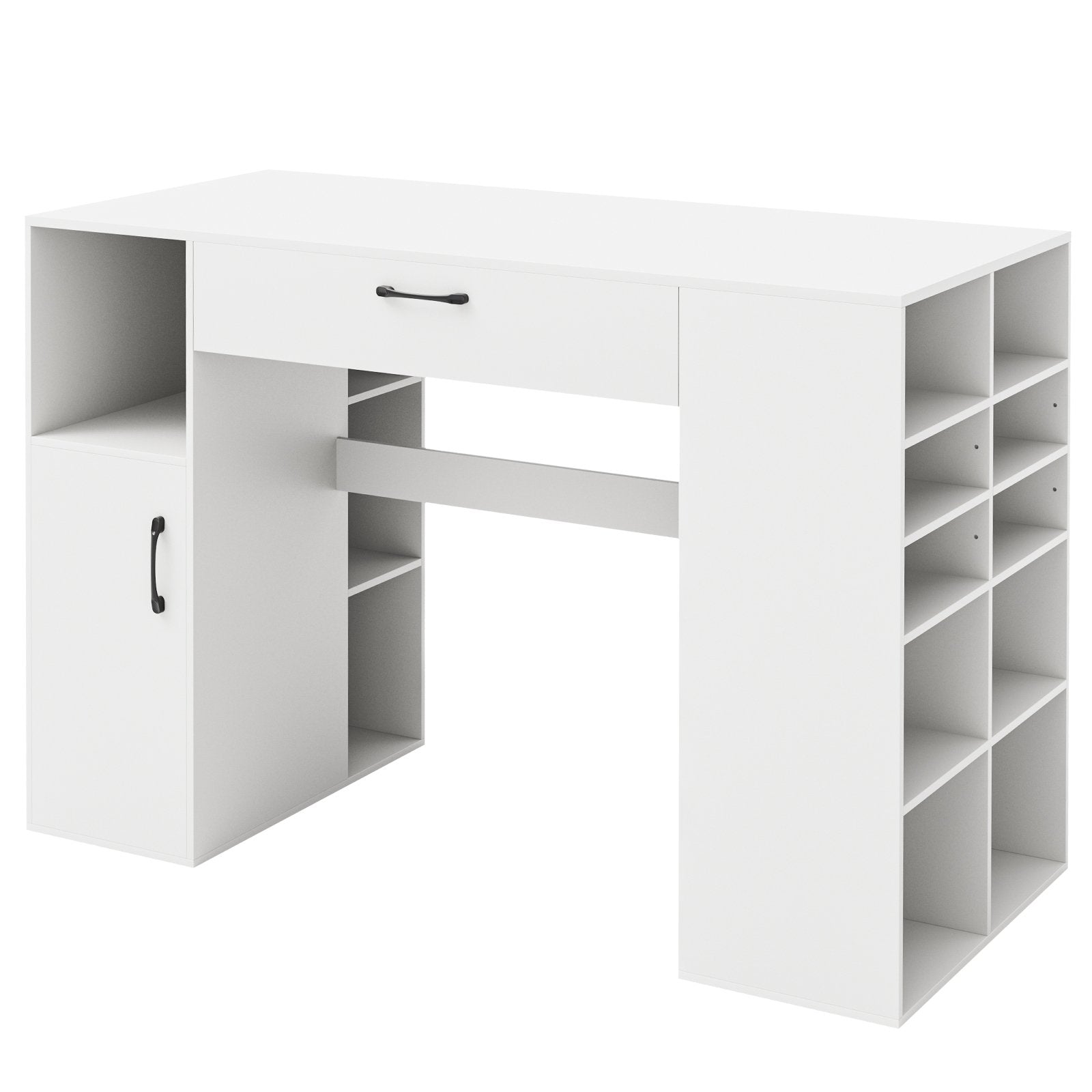 Counter Height Sewing Craft Table Computer Desk with Adjustable Shelves and Drawer, White Sewing Tables   at Gallery Canada