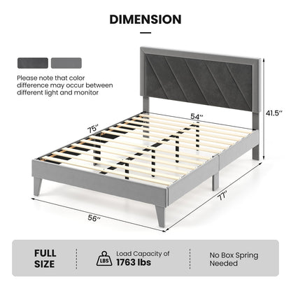 Twin/Full/Queen Platform Bed with High Headboard and Wooden Slats-Full Size, Black & Gray Simple Bed Frame   at Gallery Canada