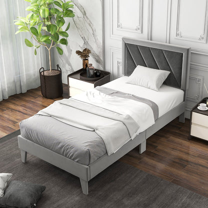 Twin/Full/Queen Platform Bed with High Headboard and Wooden Slats-Twin Size, Black & Gray - Gallery Canada