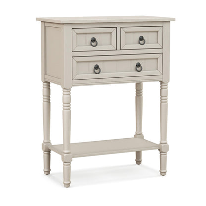 Narrow Console Table with 3 Storage Drawers and Open Bottom Shelf, Beige Console Tables   at Gallery Canada