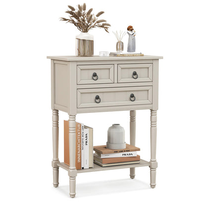 Narrow Console Table with 3 Storage Drawers and Open Bottom Shelf, Beige Console Tables   at Gallery Canada