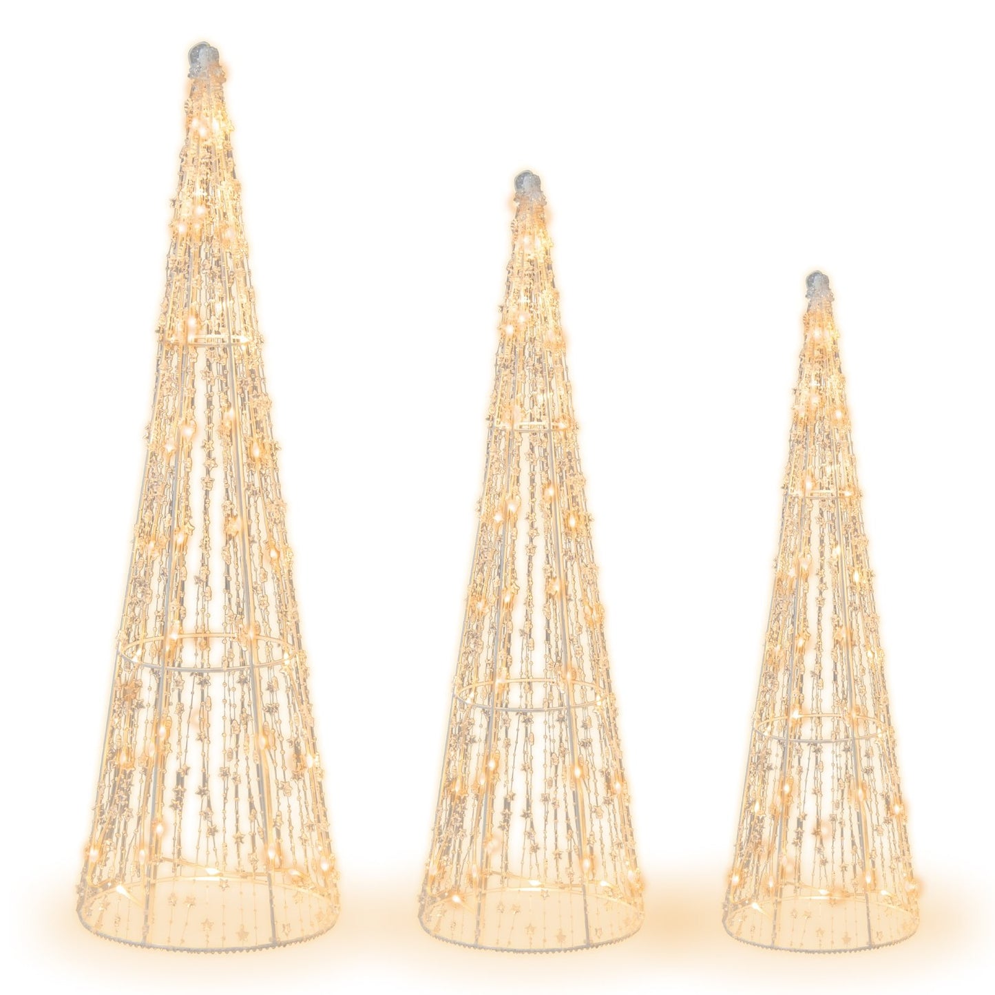 Set of 3 Pre-lit Christmas Cone Trees with Star Strings, White Christmas Decor & Accessories   at Gallery Canada