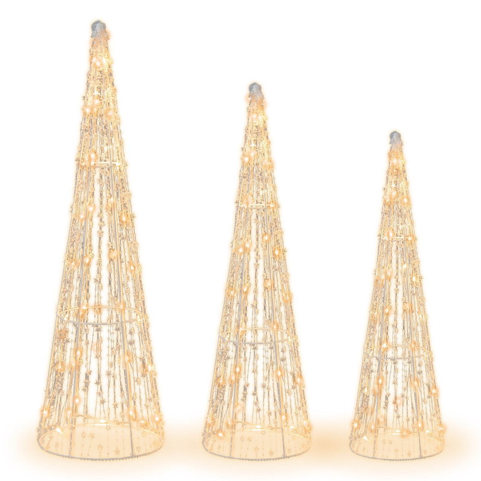 Set of 3 Pre-lit Christmas Cone Trees with Star Strings, White Christmas Decor & Accessories   at Gallery Canada