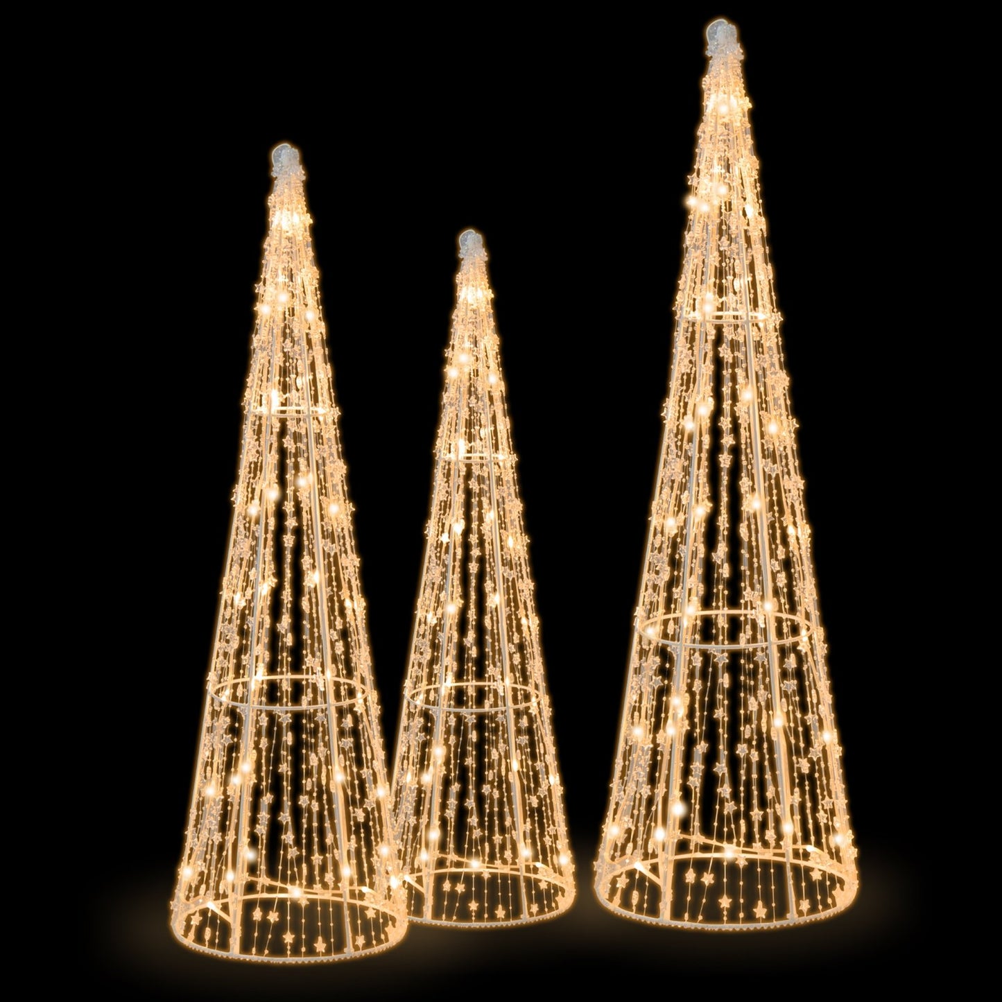 Set of 3 Pre-lit Christmas Cone Trees with Star Strings, White Christmas Decor & Accessories   at Gallery Canada