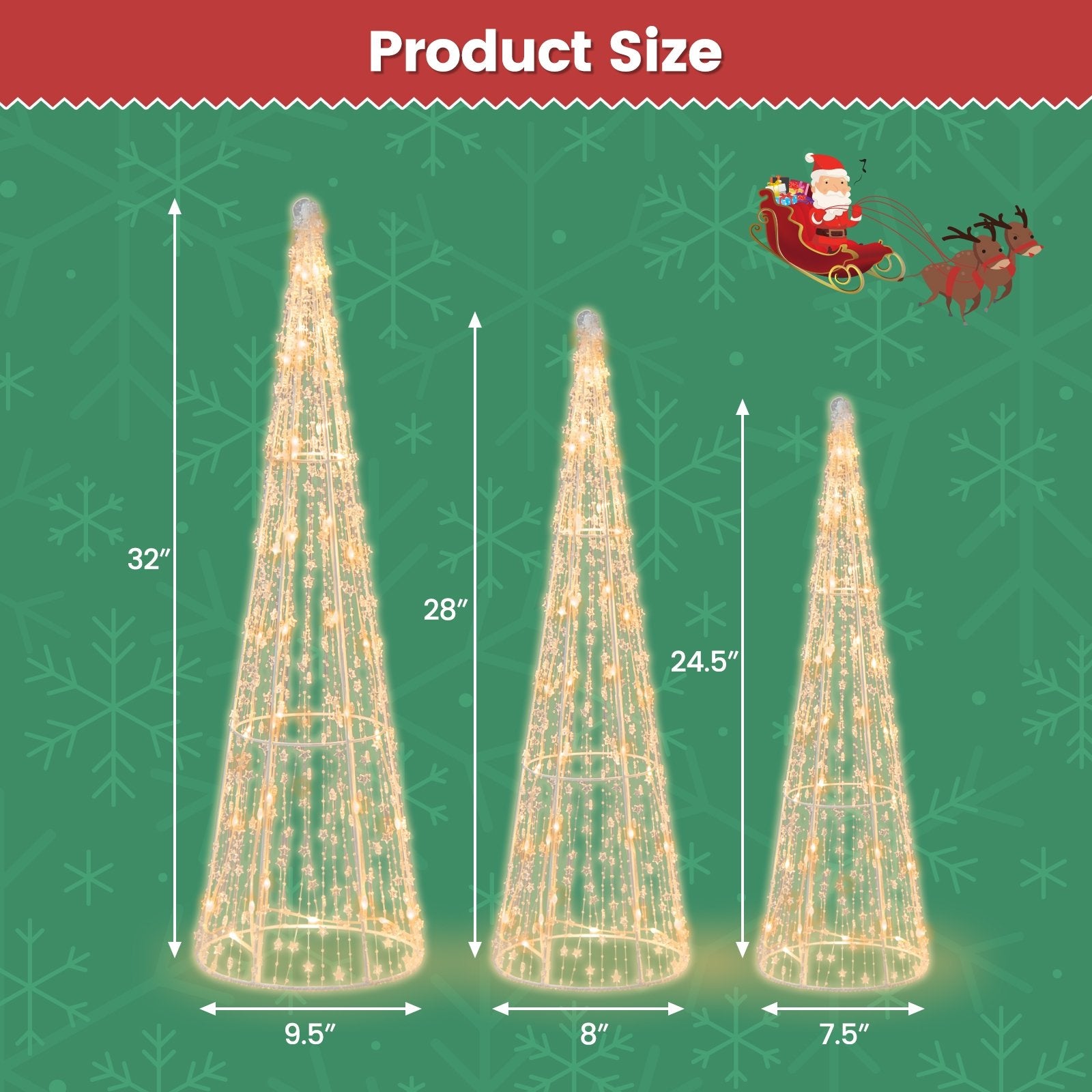 Set of 3 Pre-lit Christmas Cone Trees with Star Strings, White Christmas Decor & Accessories   at Gallery Canada