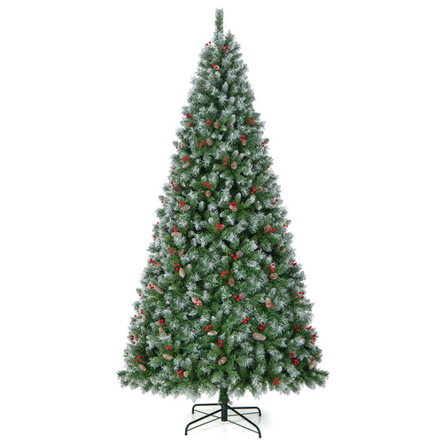 Hinged Christmas Tree with PVC Branch Tips and Warm White LED Lights-9 ft, Green