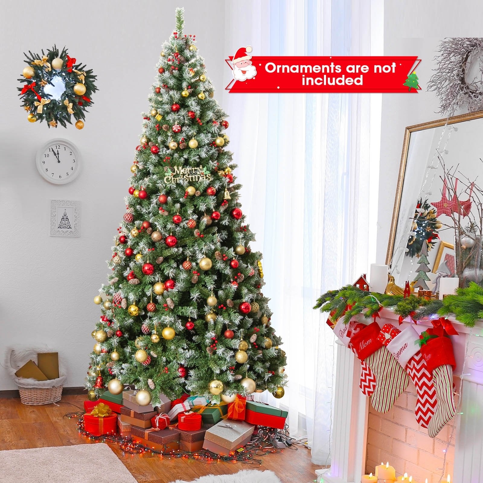 Hinged Christmas Tree with PVC Branch Tips and Warm White LED Lights-9 ft, Green - Gallery Canada