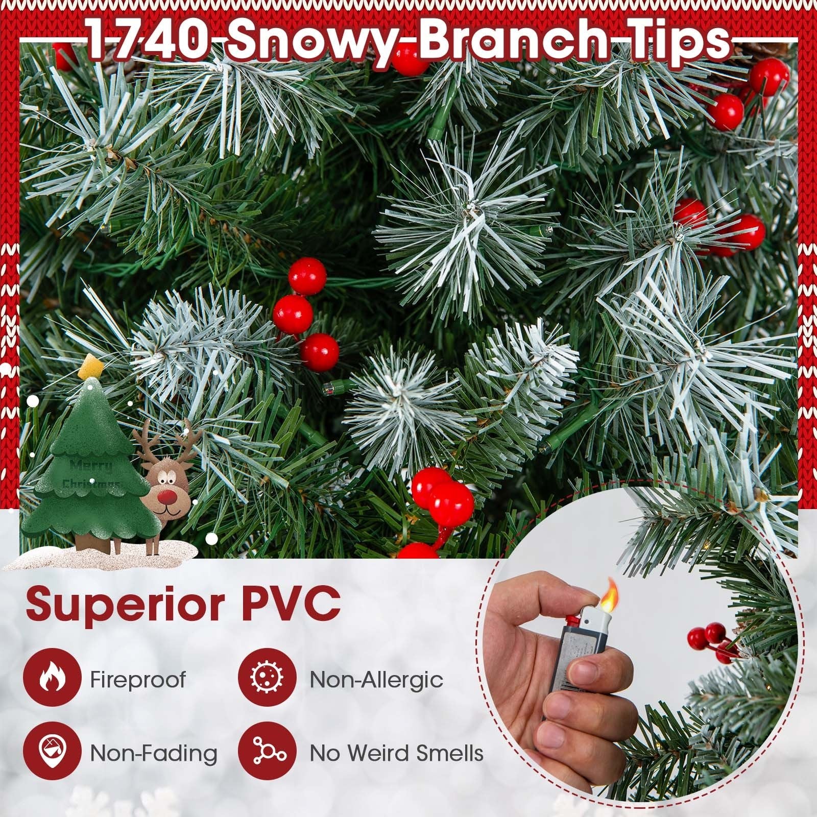 Hinged Christmas Tree with PVC Branch Tips and Warm White LED Lights-9 ft, Green - Gallery Canada