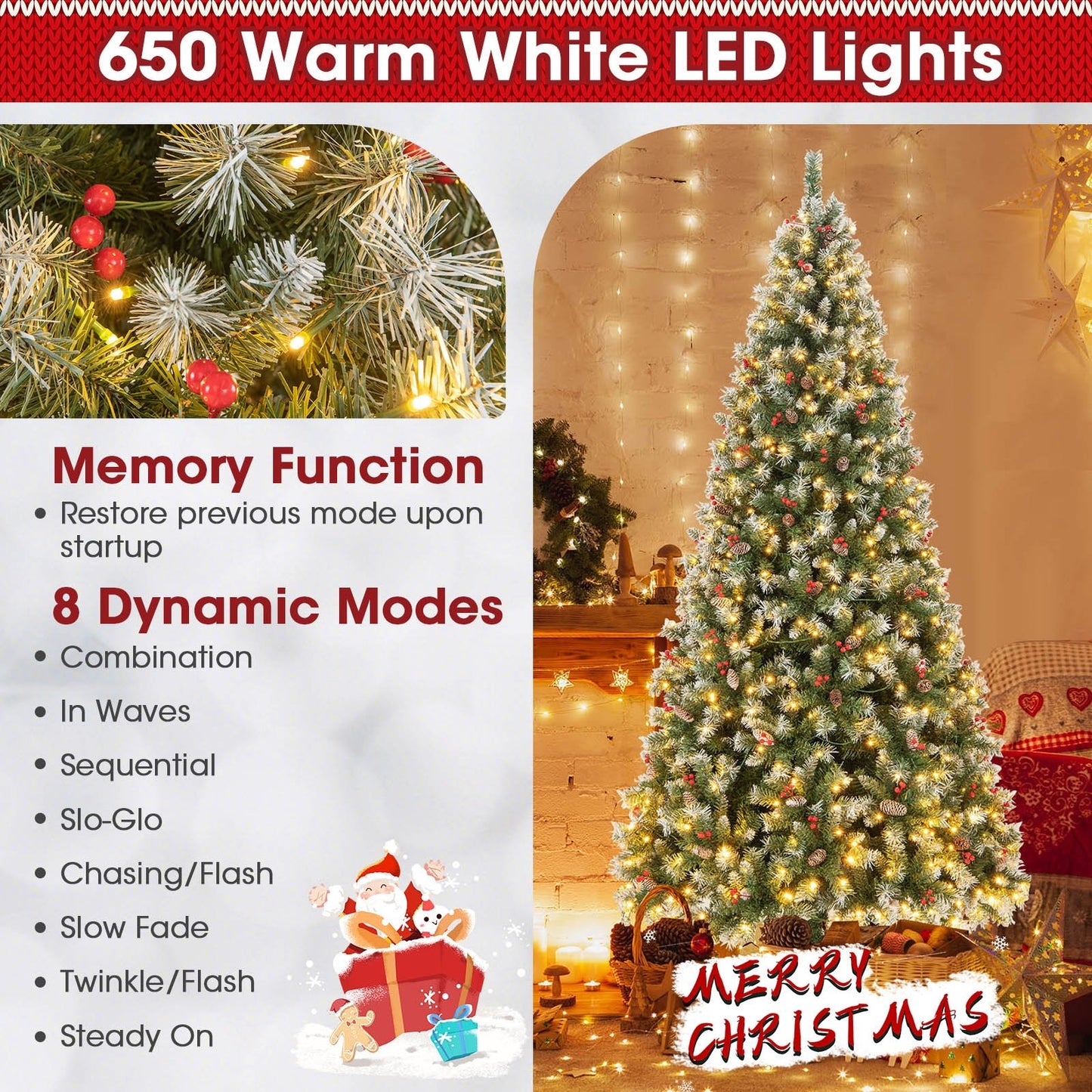 Hinged Christmas Tree with PVC Branch Tips and Warm White LED Lights-9 ft, Green - Gallery Canada