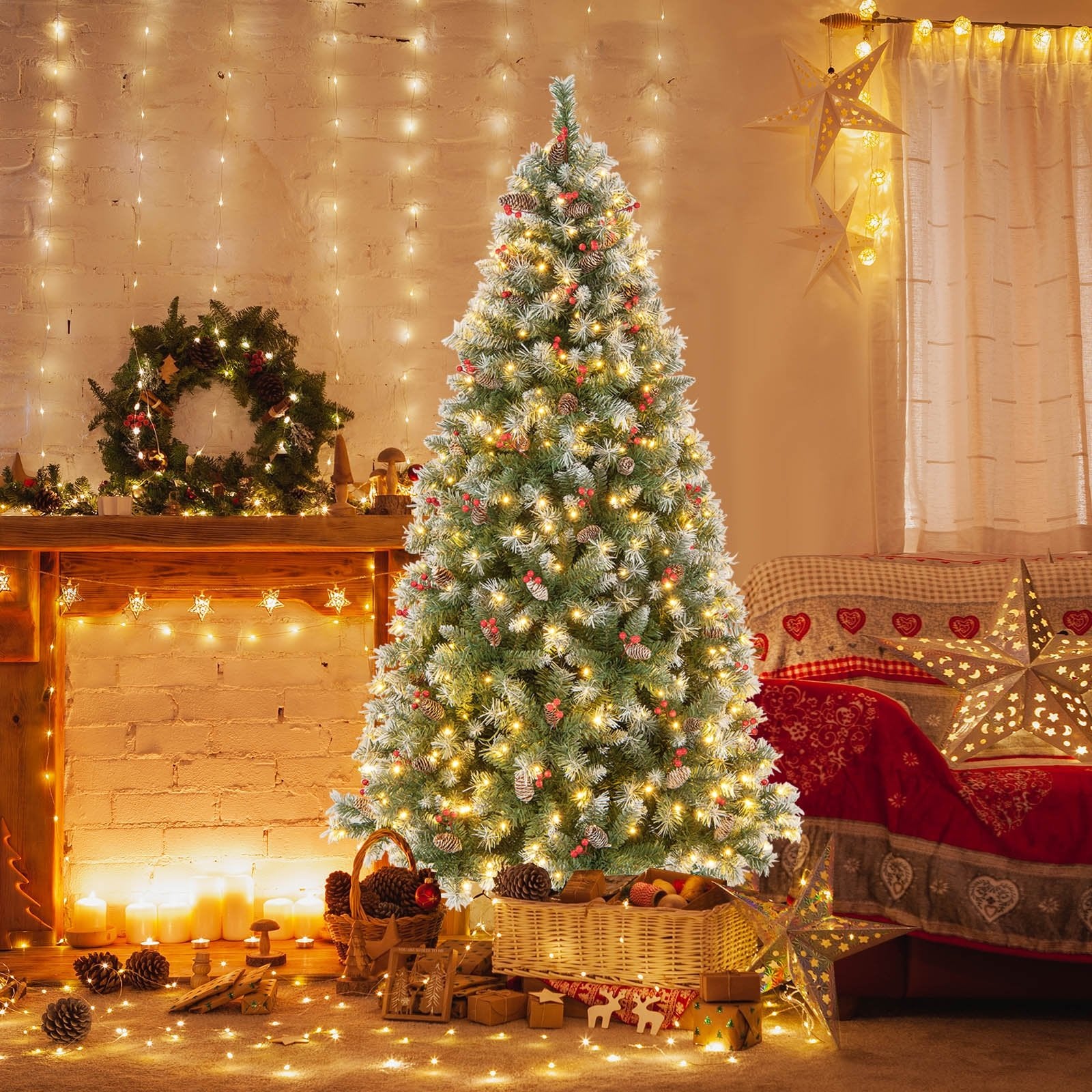 Hinged Christmas Tree with PVC Branch Tips and Warm White LED Lights-7.5 ft, Green Christmas Tree   at Gallery Canada