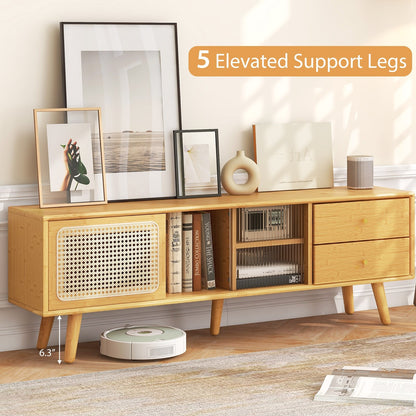 Bamboo TV Stand for TV up to 65 Inch, Natural End & Side Tables   at Gallery Canada