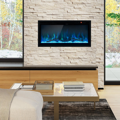 Electric Fireplace in-Wall Recessed with Remote Control and Adjustable Color and Brightness-36 inches, Black Fireplaces   at Gallery Canada