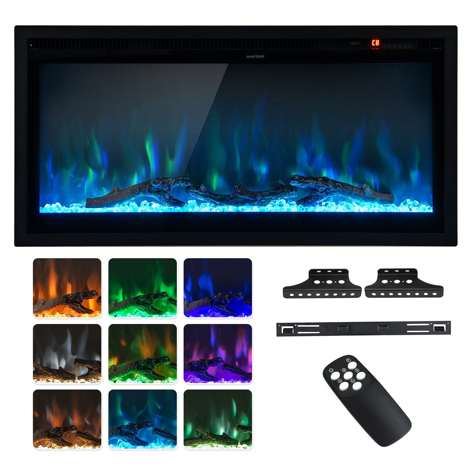 Electric Fireplace in-Wall Recessed with Remote Control and Adjustable Color and Brightness-36 inches, Black Fireplaces   at Gallery Canada