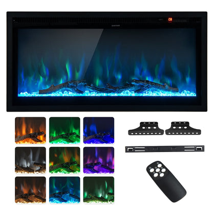 Electric Fireplace in-Wall Recessed with Remote Control and Adjustable Color and Brightness-36 inches, Black Fireplaces   at Gallery Canada