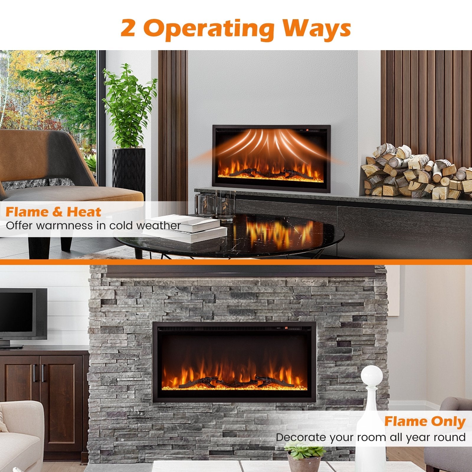 Electric Fireplace in-Wall Recessed with Remote Control and Adjustable Color and Brightness-36 inches, Black Fireplaces   at Gallery Canada