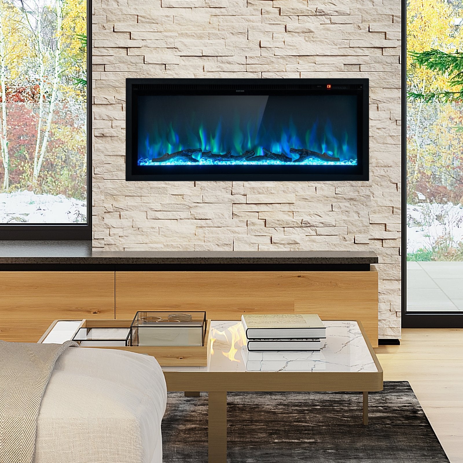 Electric Fireplace in-Wall Recessed with Remote Control and Adjustable Color and Brightness-42 inches, Black Fireplaces   at Gallery Canada