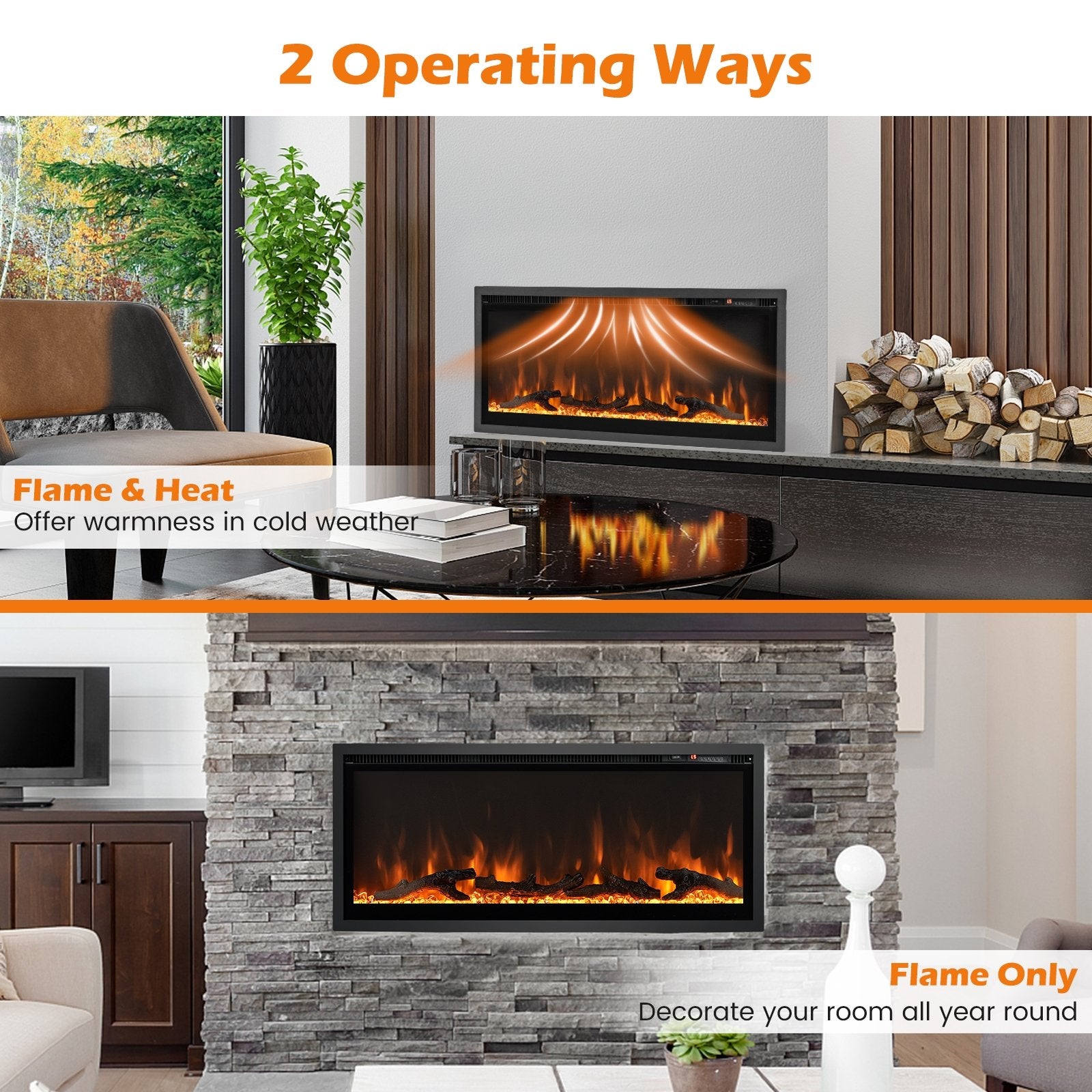 Electric Fireplace in-Wall Recessed with Remote Control and Adjustable Color and Brightness-42 inches, Black Fireplaces   at Gallery Canada