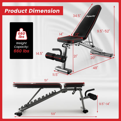 660 LBS Strength Training Bench with 10 Back and 3 Seat for Full Body Workout, Black Benches Racks & Bars   at Gallery Canada