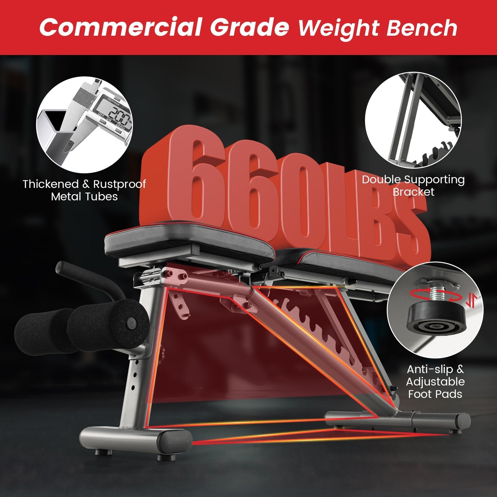 660 LBS Strength Training Bench with 10 Back and 3 Seat for Full Body Workout, Black Benches Racks & Bars   at Gallery Canada