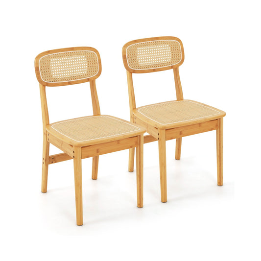Set of 2 Rattan Dining Chairs with Simulated Rattan Backrest, Natural - Gallery Canada
