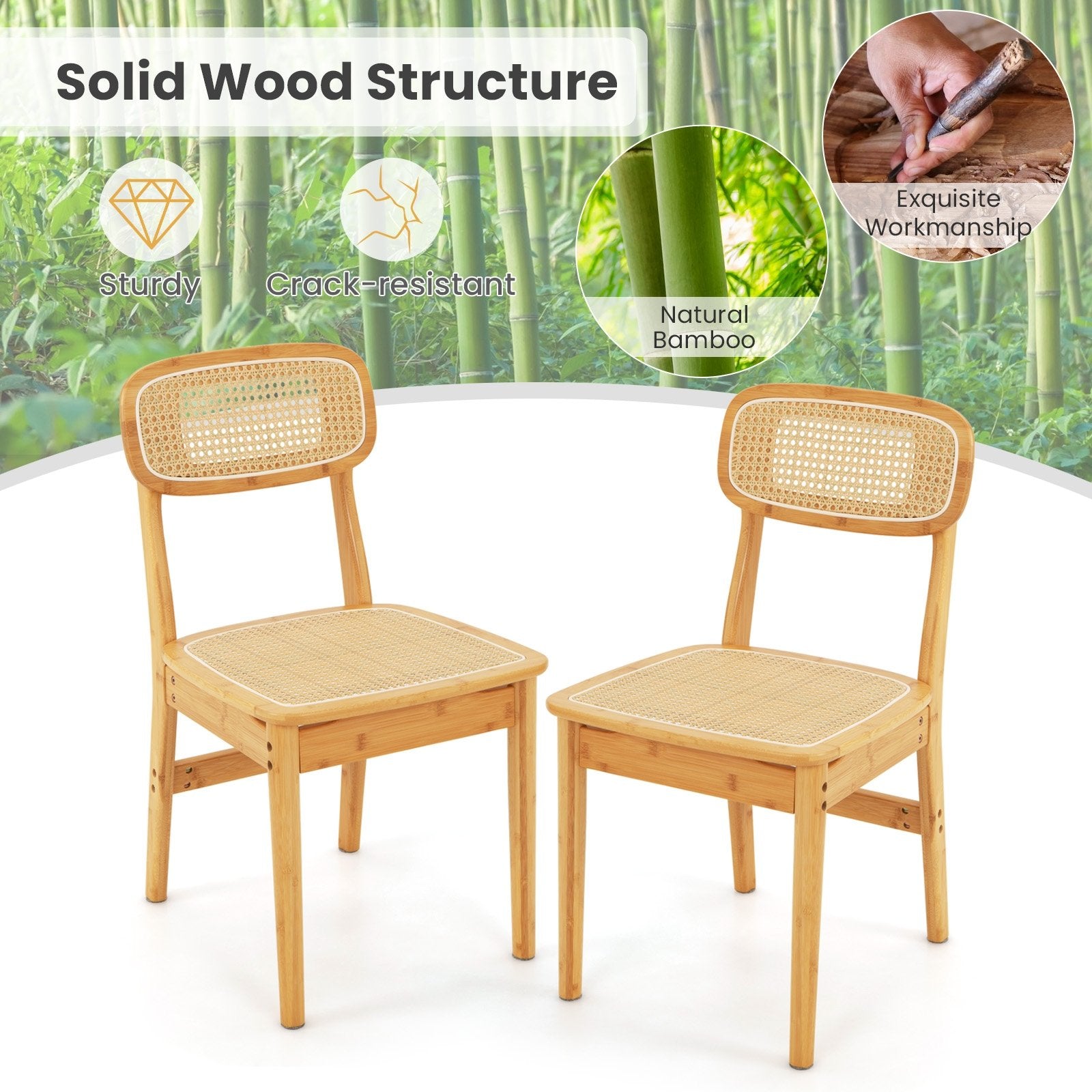 Set of 2 Rattan Dining Chairs with Simulated Rattan Backrest, Natural Dining Chairs   at Gallery Canada