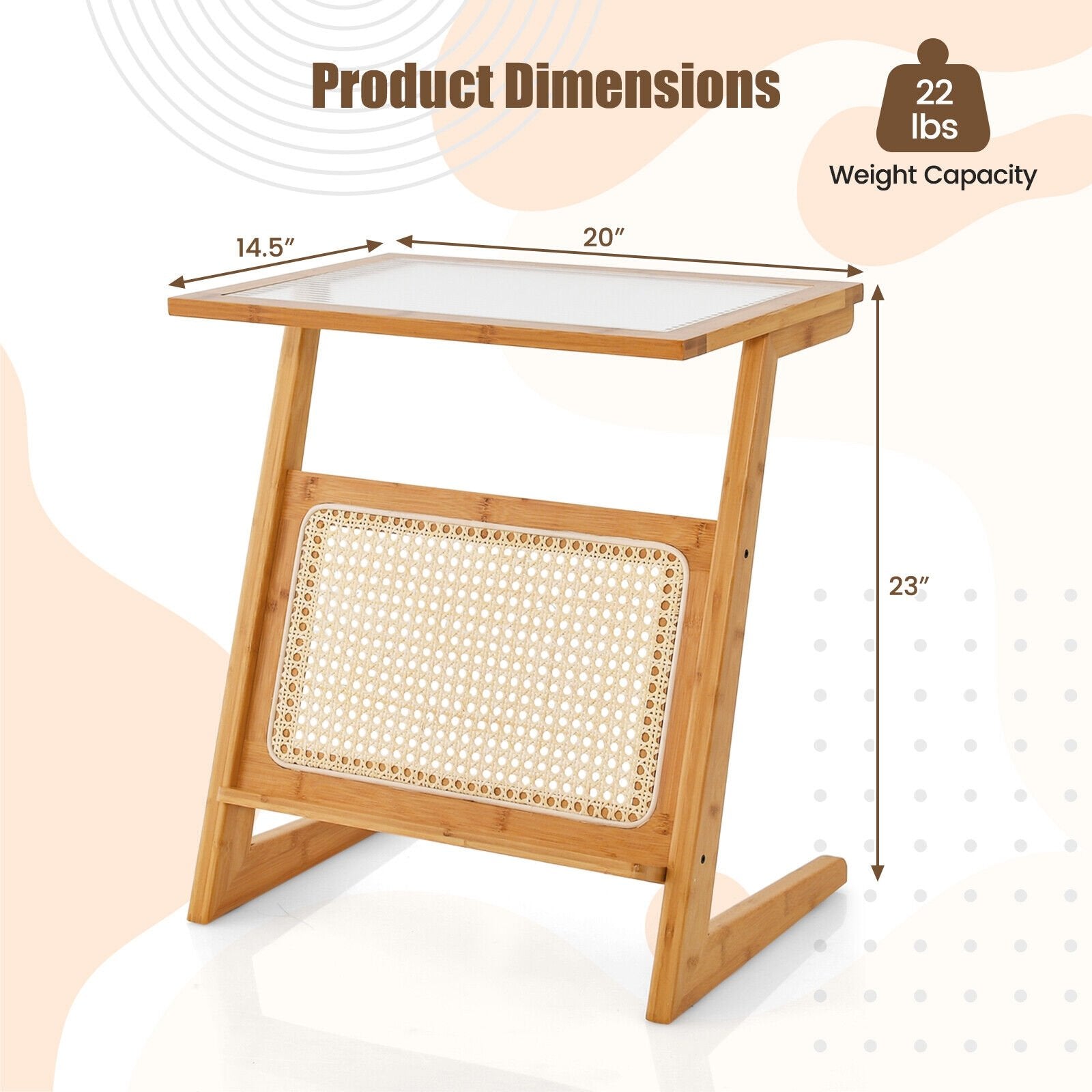 Z-shaped End Table with Magazine Rack and Rattan Shelf, Natural End & Side Tables   at Gallery Canada