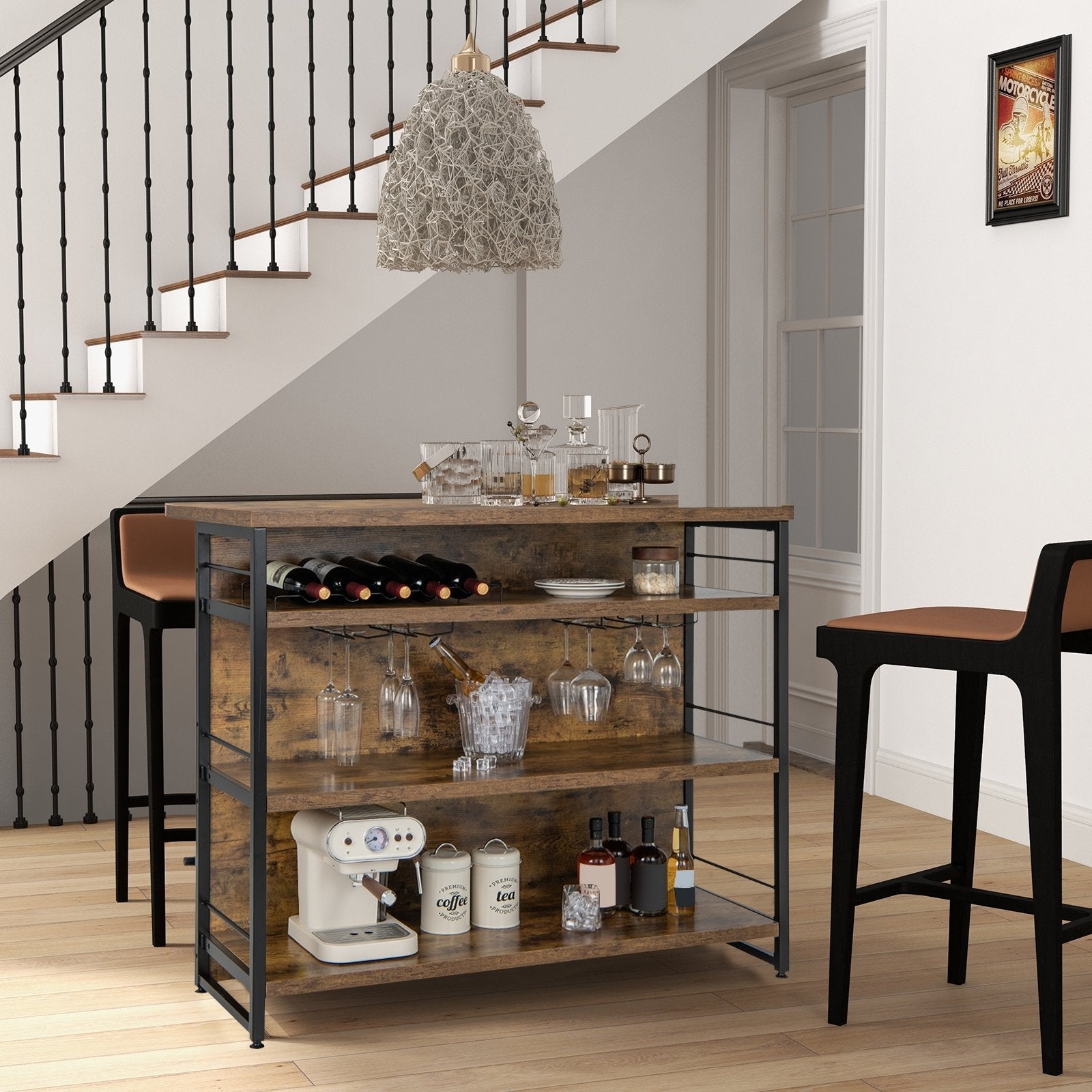 Kitchen Island with 4-Tier Storage Shelf and Long Footrest for Home, Rustic Brown Kitchen Islands & Carts   at Gallery Canada