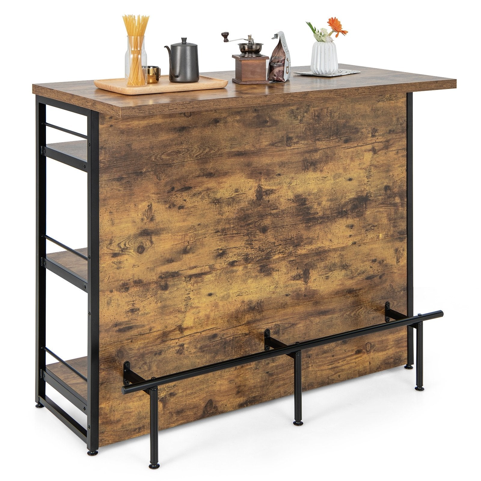 Kitchen Island with 4-Tier Storage Shelf and Long Footrest for Home, Rustic Brown Kitchen Islands & Carts   at Gallery Canada