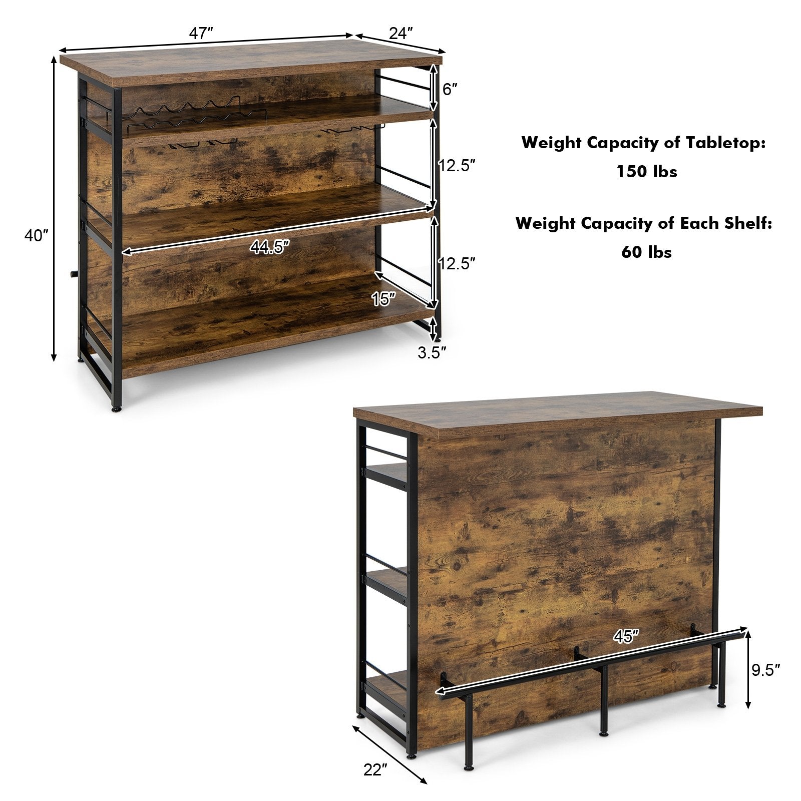 Kitchen Island with 4-Tier Storage Shelf and Long Footrest for Home, Rustic Brown Kitchen Islands & Carts   at Gallery Canada