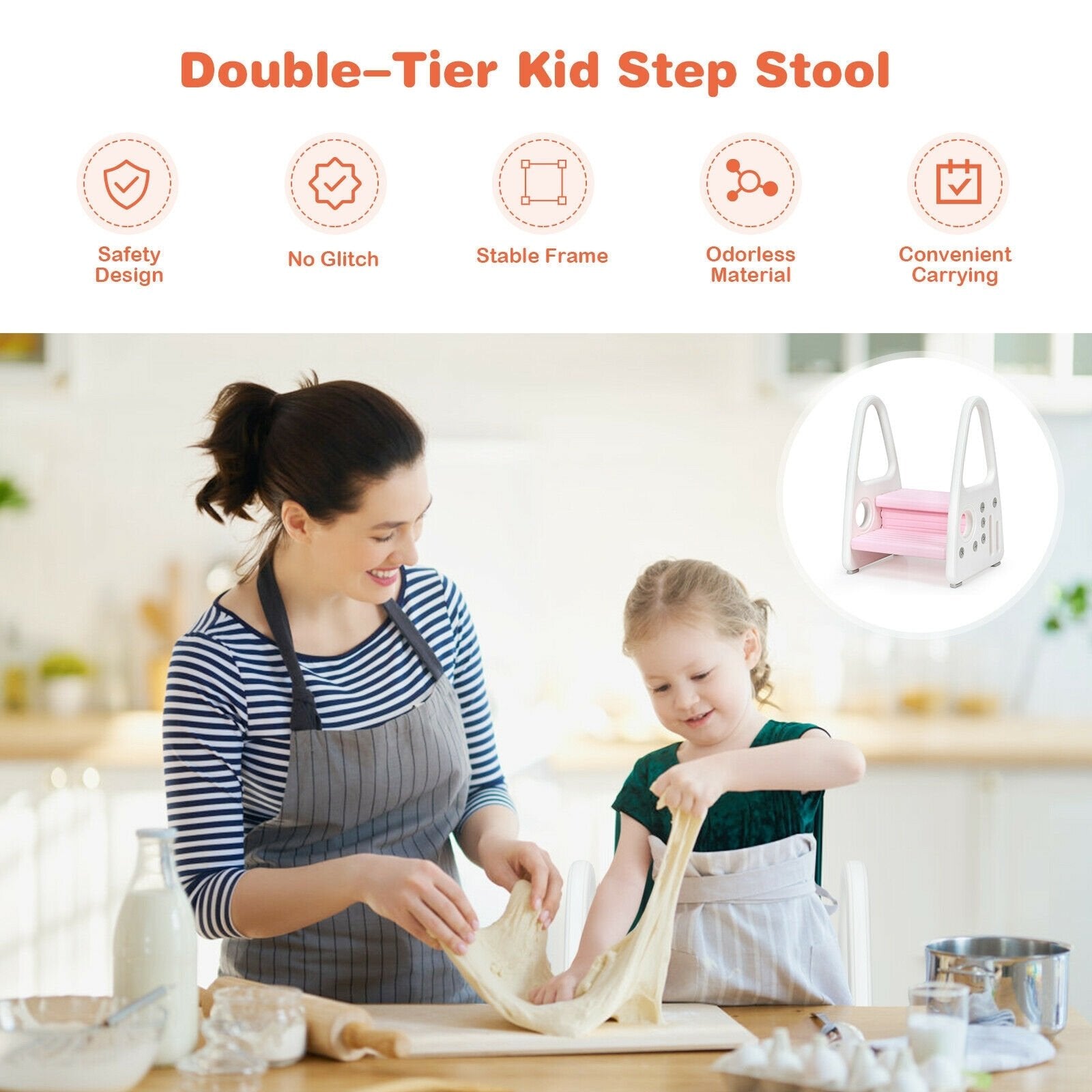 Kids Step Stool Learning Helper with Armrest for Kitchen Toilet Potty Training, Pink Toddler & Kids Furniture   at Gallery Canada