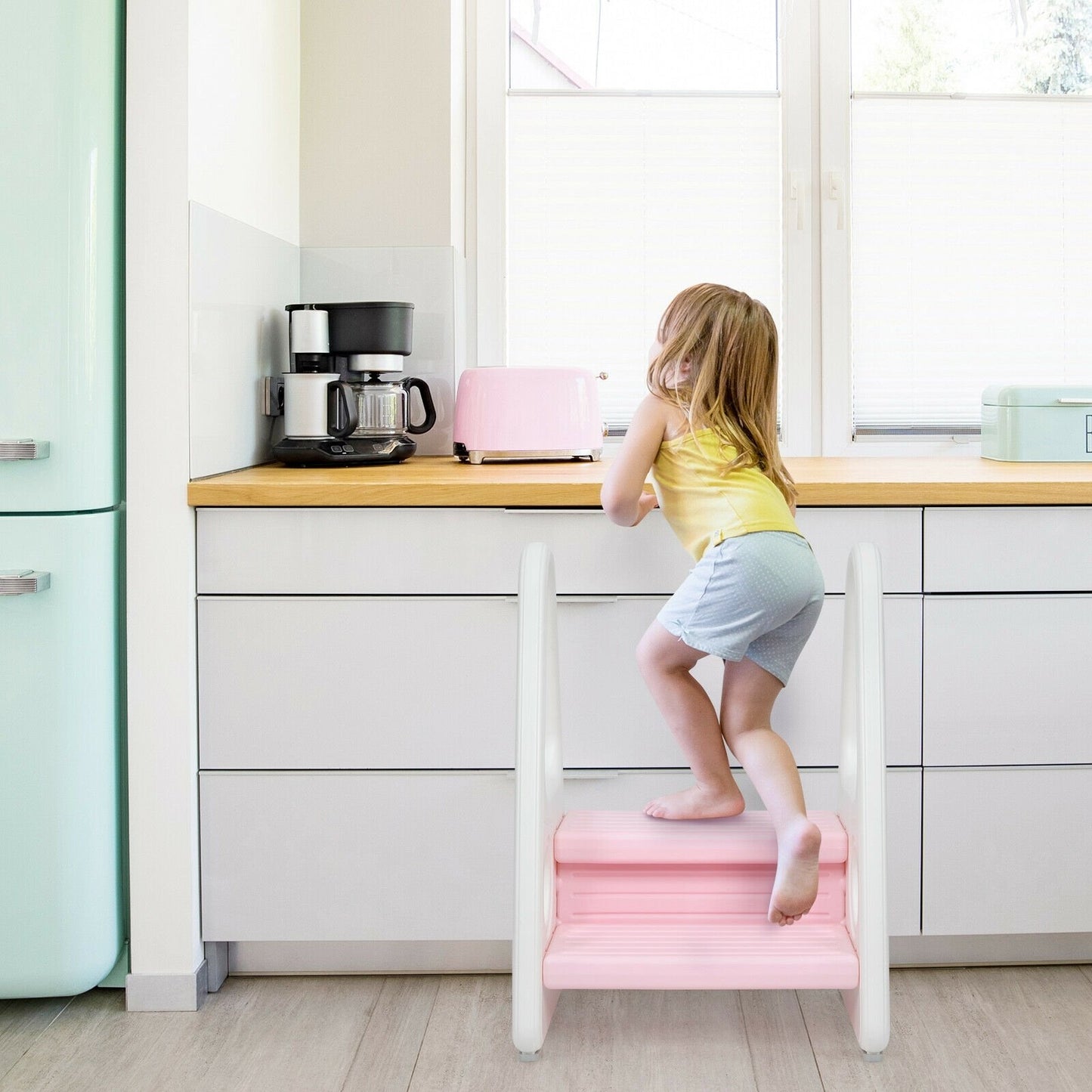 Kids Step Stool Learning Helper with Armrest for Kitchen Toilet Potty Training, Pink Toddler & Kids Furniture   at Gallery Canada