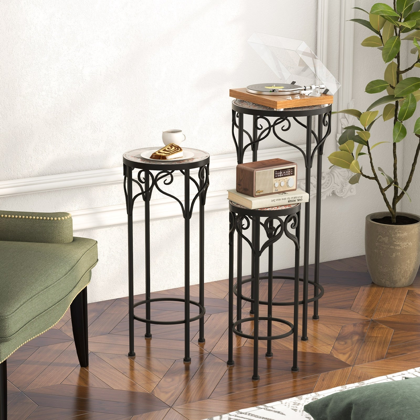 Decorative Flower Display Holder with Ceramic Top for Patio, Black Plant Stands at Gallery Canada