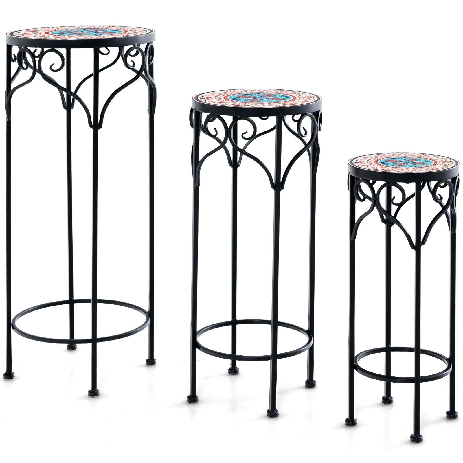 Decorative Flower Display Holder with Ceramic Top for Patio, Black Plant Stands at Gallery Canada