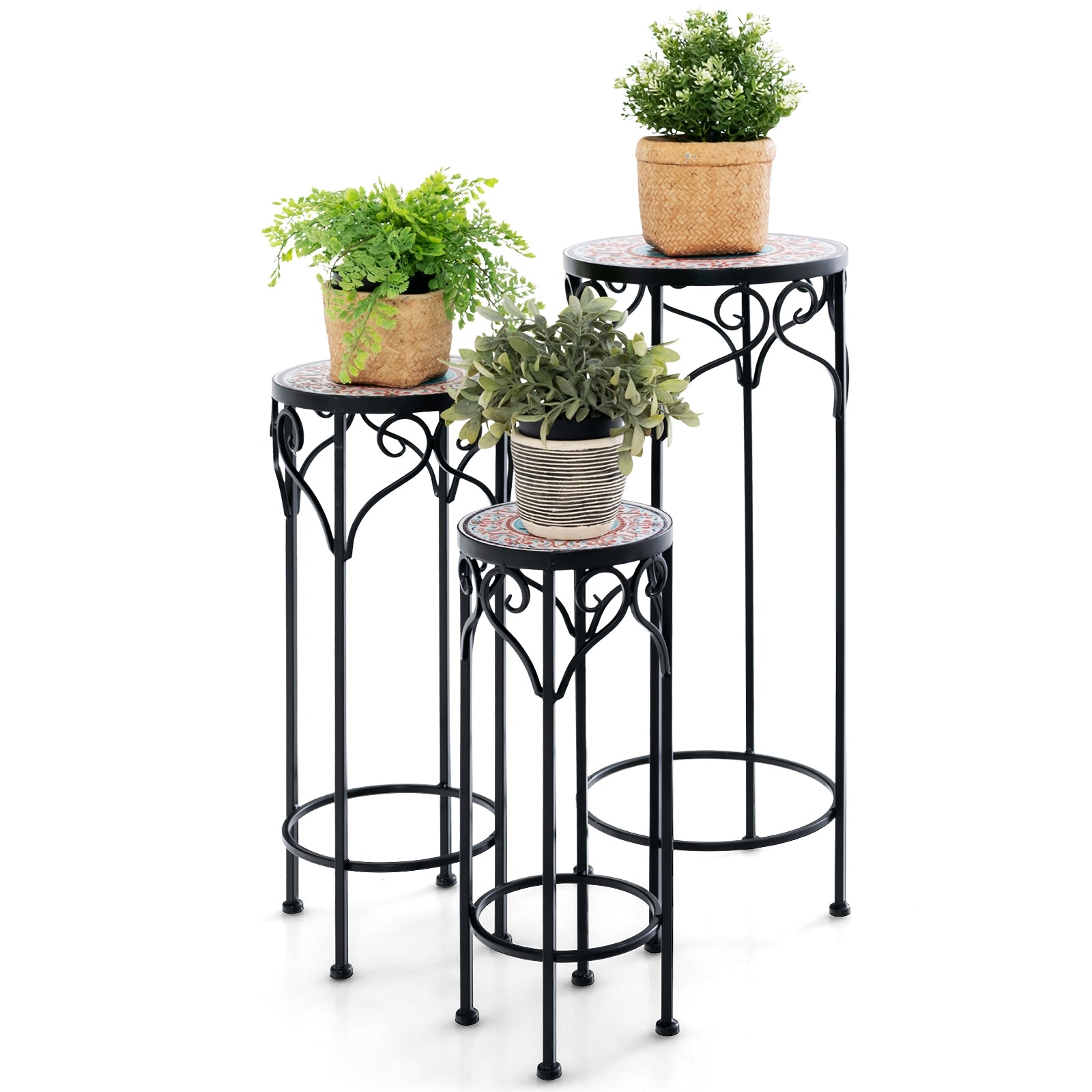 Decorative Flower Display Holder with Ceramic Top for Patio, Black Plant Stands Black at Gallery Canada