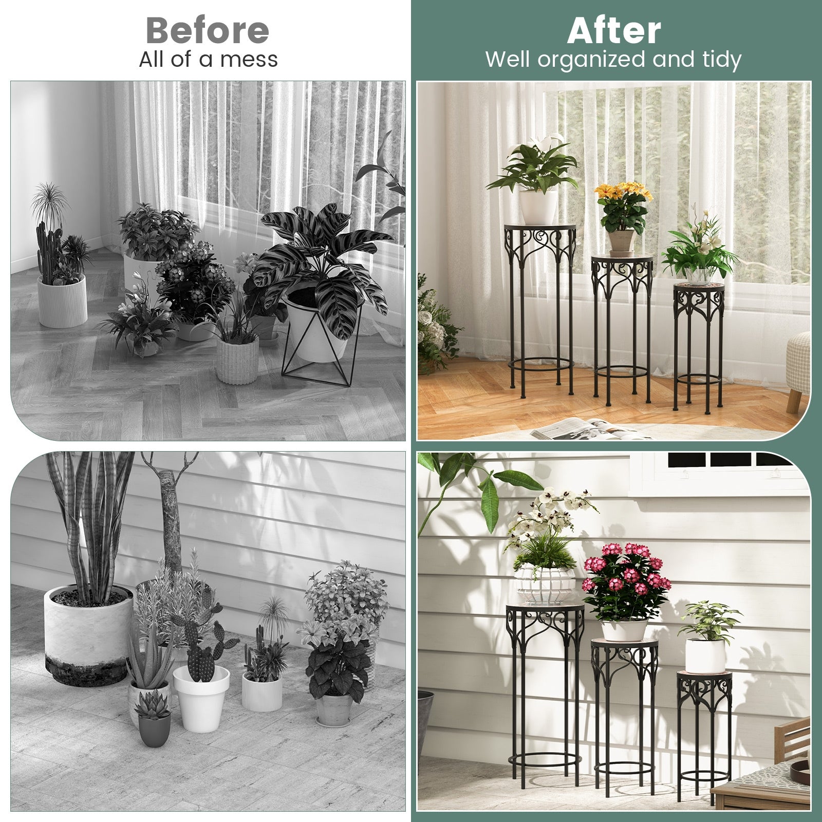Decorative Flower Display Holder with Ceramic Top for Patio, Black Plant Stands at Gallery Canada