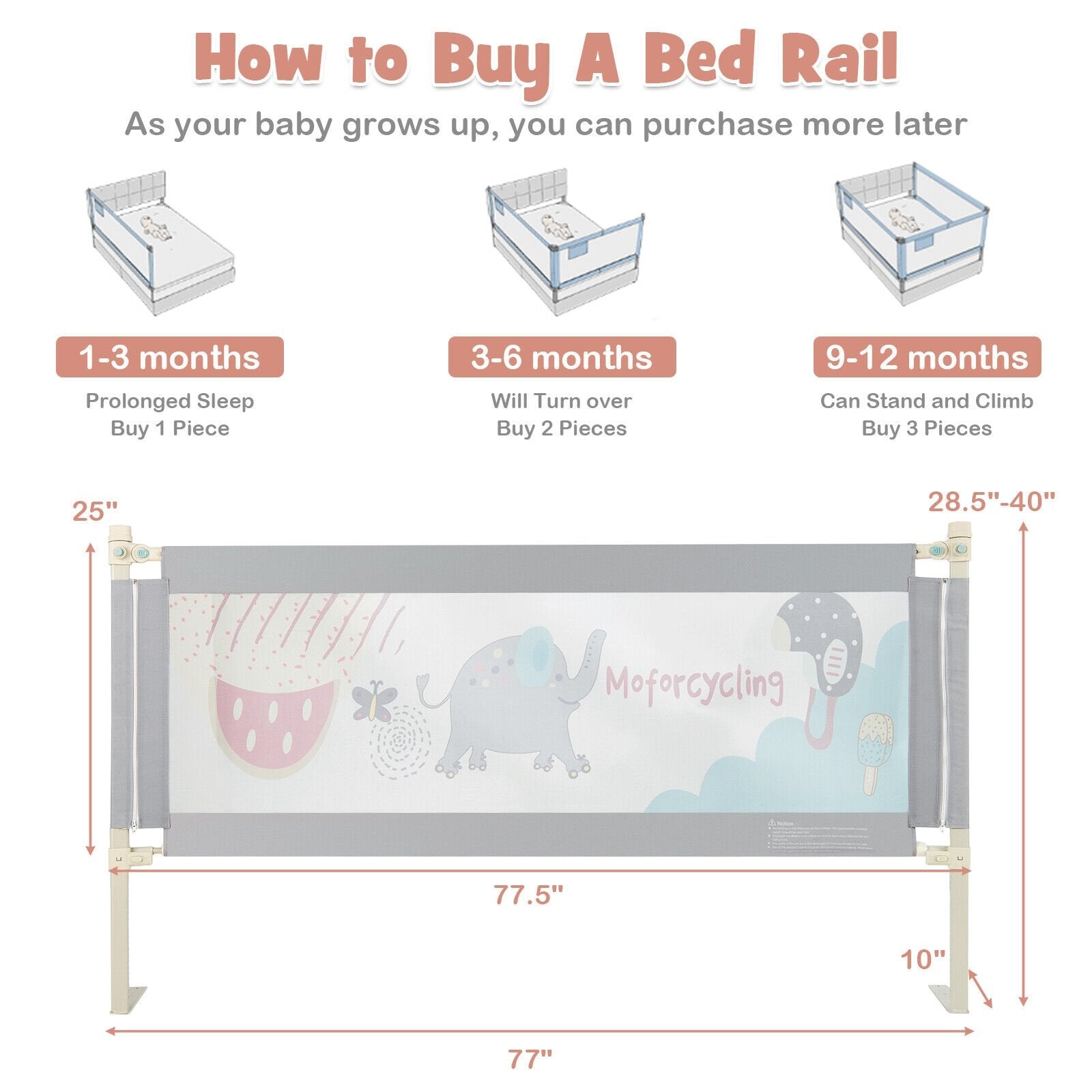 Vertical Lifting Baby Bed Rail with Lock-L, Gray Bed Rails   at Gallery Canada