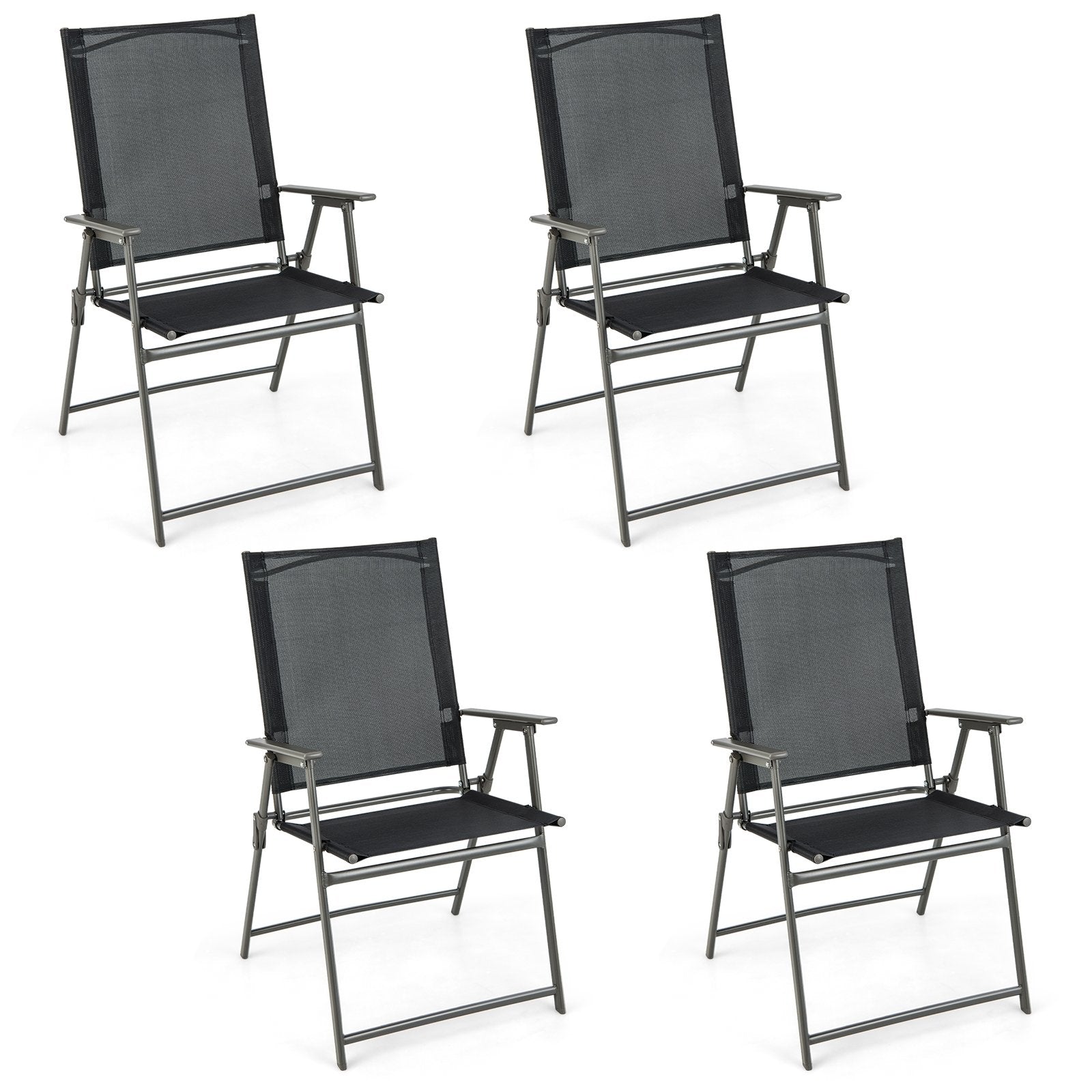 Set of 4 Patio Folding Chair Set with Rustproof Metal Frame, Black Beach & Lawn Chairs   at Gallery Canada