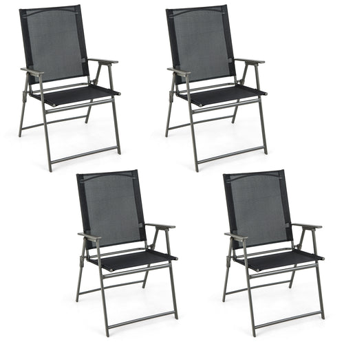 Set of 4 Patio Folding Chair Set with Rustproof Metal Frame, Black