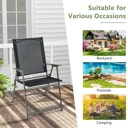 Set of 4 Patio Folding Chair Set with Rustproof Metal Frame, Black Beach & Lawn Chairs   at Gallery Canada