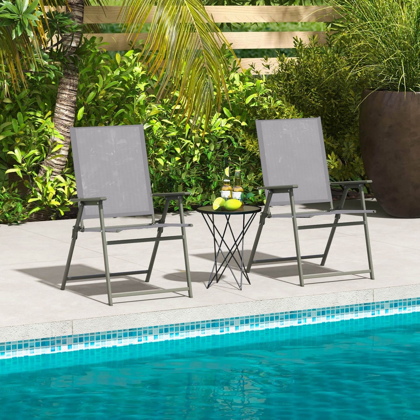 Set of 4 Patio Folding Chair Set with Rustproof Metal Frame, Gray Beach & Lawn Chairs   at Gallery Canada