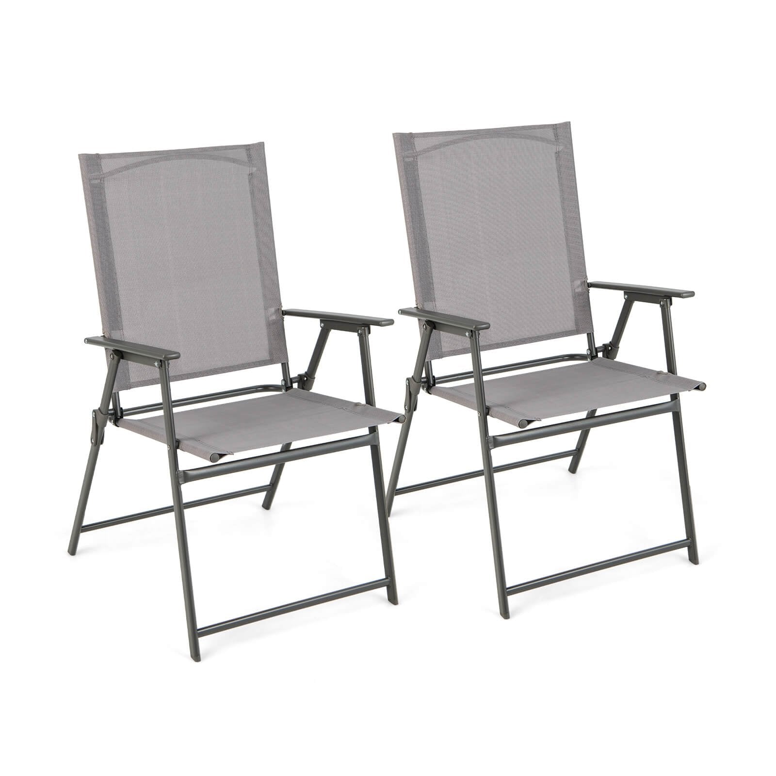 Set of 4 Patio Folding Chair Set with Rustproof Metal Frame, Gray Beach & Lawn Chairs   at Gallery Canada