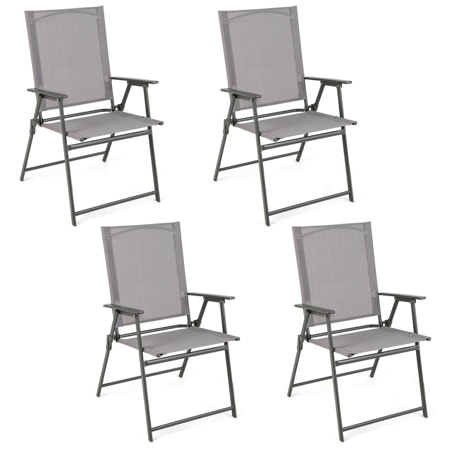 Set of 4 Patio Folding Chair Set with Rustproof Metal Frame, Gray Beach & Lawn Chairs   at Gallery Canada