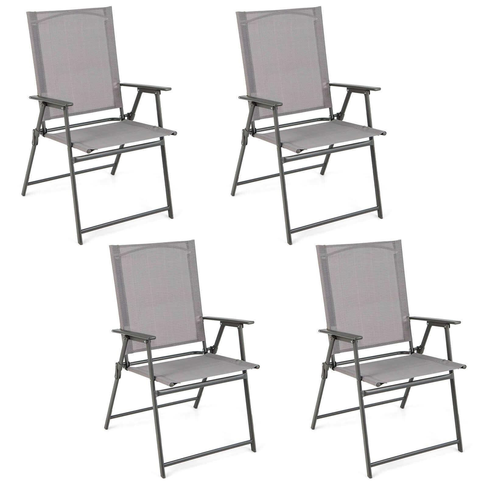 Set of 4 Patio Folding Chair Set with Rustproof Metal Frame, Gray Beach & Lawn Chairs   at Gallery Canada