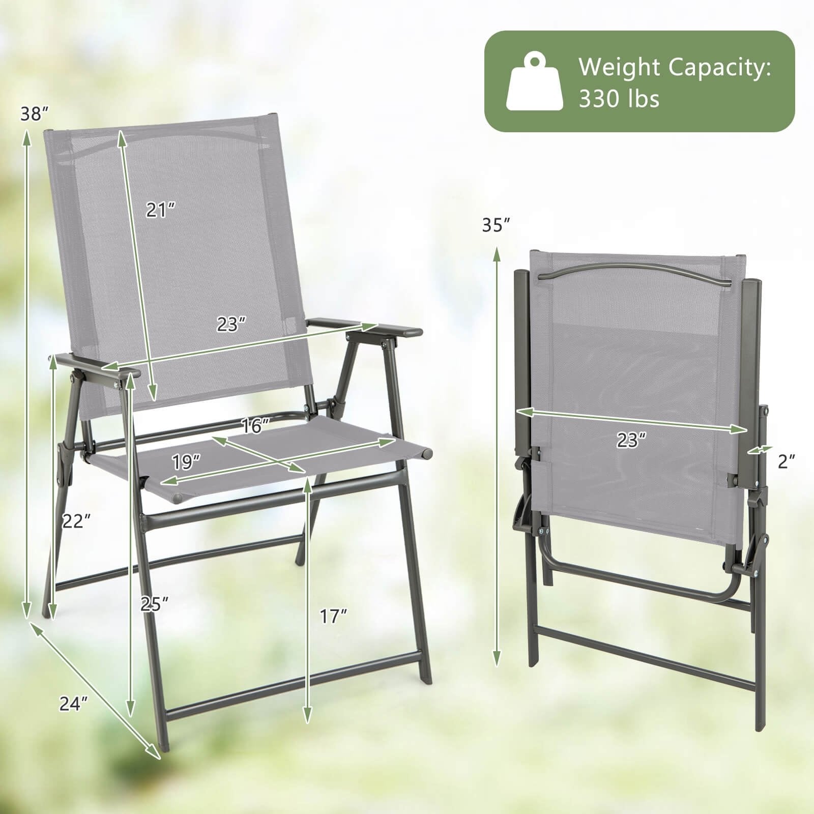 Set of 4 Patio Folding Chair Set with Rustproof Metal Frame, Gray Beach & Lawn Chairs   at Gallery Canada