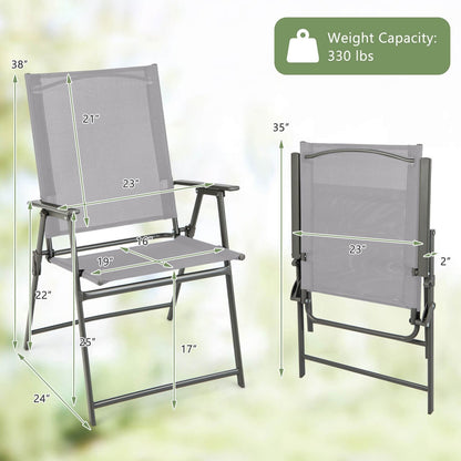 Set of 4 Patio Folding Chair Set with Rustproof Metal Frame, Gray Beach & Lawn Chairs   at Gallery Canada