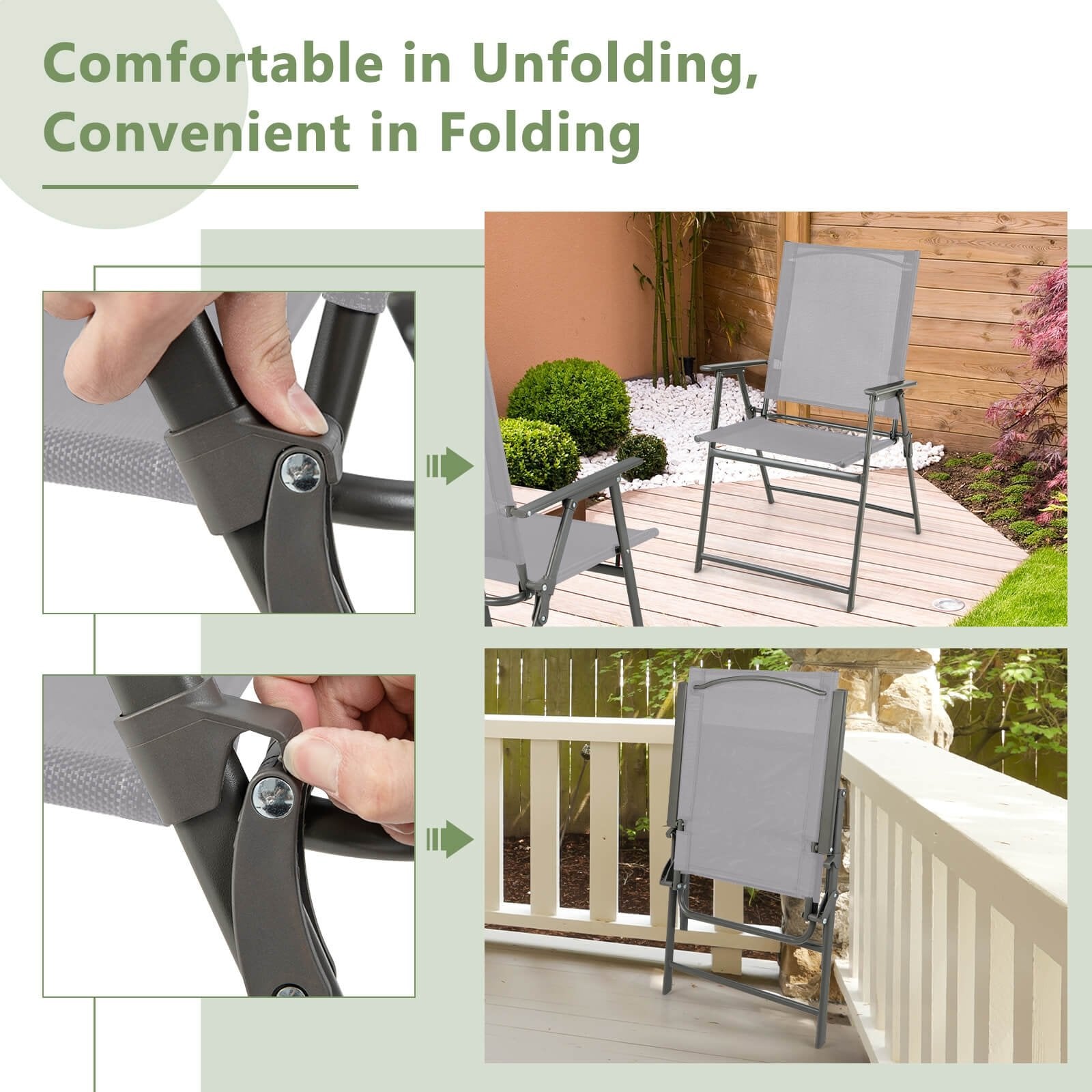 Set of 4 Patio Folding Chair Set with Rustproof Metal Frame, Gray Beach & Lawn Chairs   at Gallery Canada