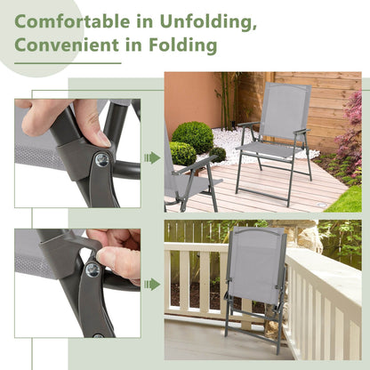 Set of 4 Patio Folding Chair Set with Rustproof Metal Frame, Gray Beach & Lawn Chairs   at Gallery Canada