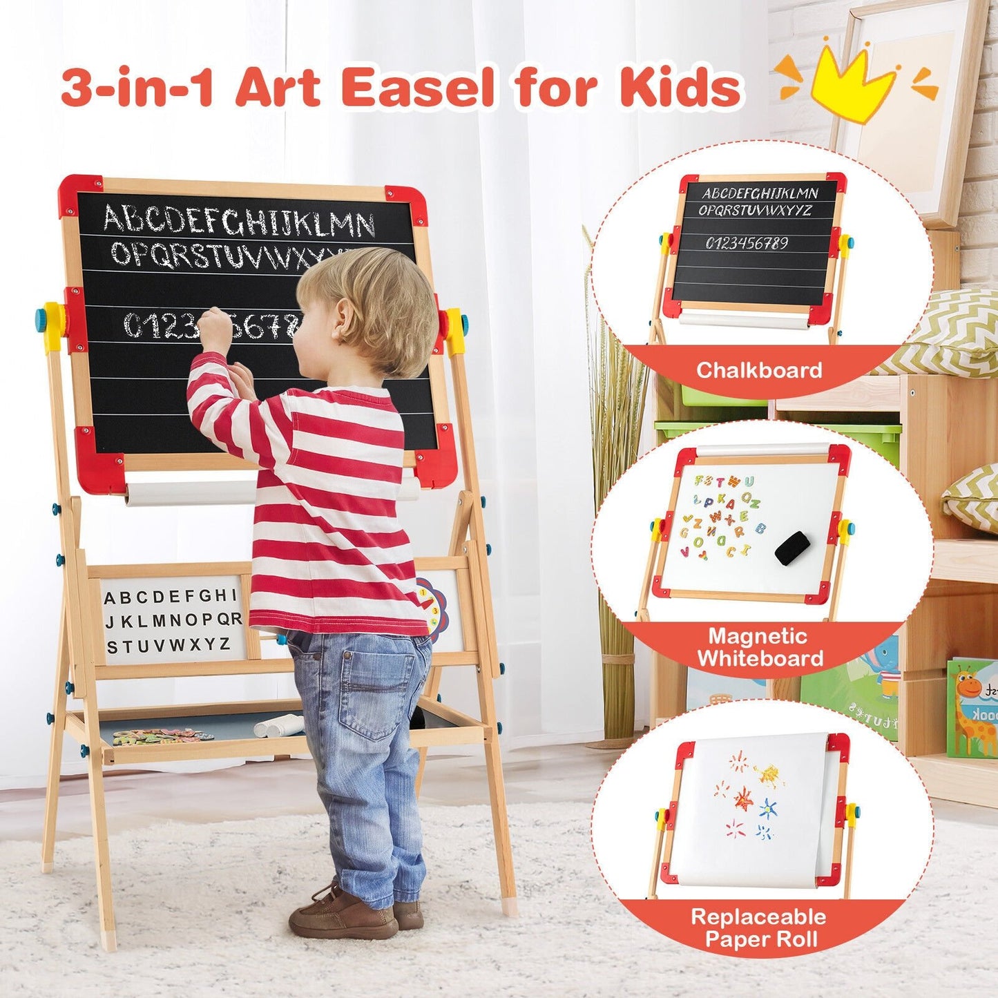 3-in-1 Wooden Art Easel for Kids with Drawing Paper Roll, Multicolor Art Easels   at Gallery Canada